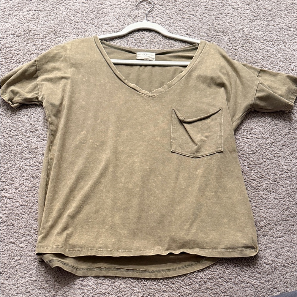 Casual Olive Green V-Neck Women's Top